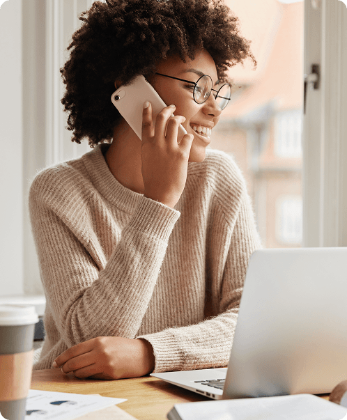 Woman smiling on phone